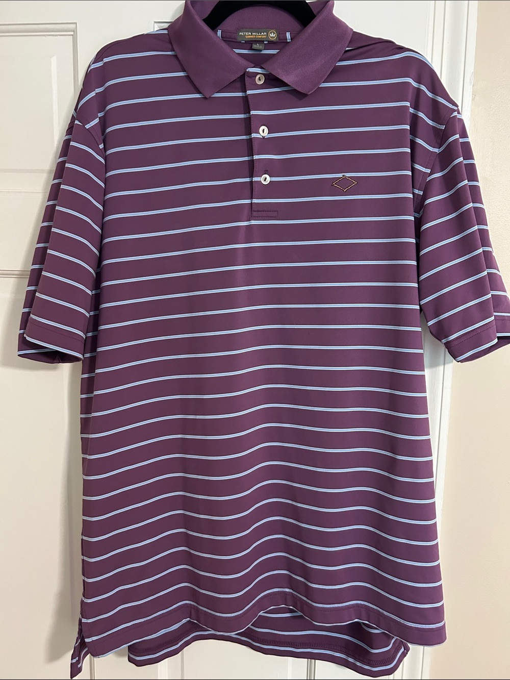 Peter Millar Purple Striped Summer Comfort Performance Polo Size Large